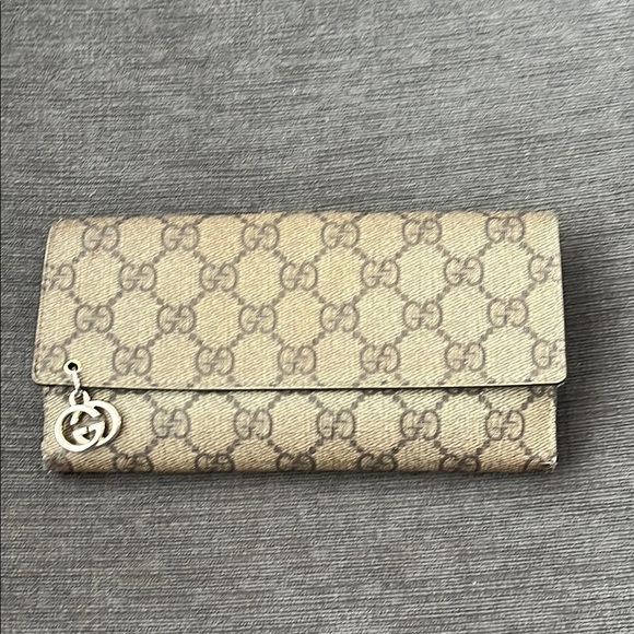 supreme GG beige brown coated canvas wallet